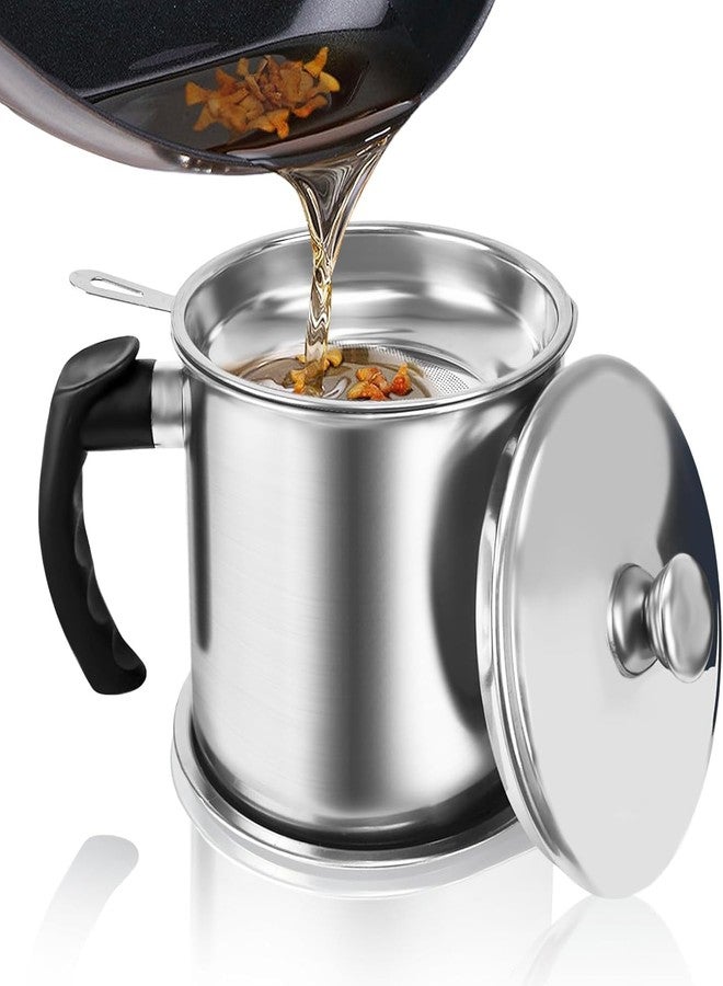 TUNEQ Oil Strainer Pot Grease Can - Stainless Steel Cooking Grease Container, Reuse Oil Storage (Best Oil Shaver) Can Container with Removable Filter Anti-Scalding Handheld, Lid for Cooking - Image 1